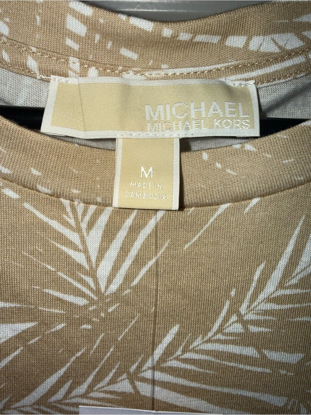 Michael Kors Cream and Tan Palm-Print Flutter Sleeve Tee